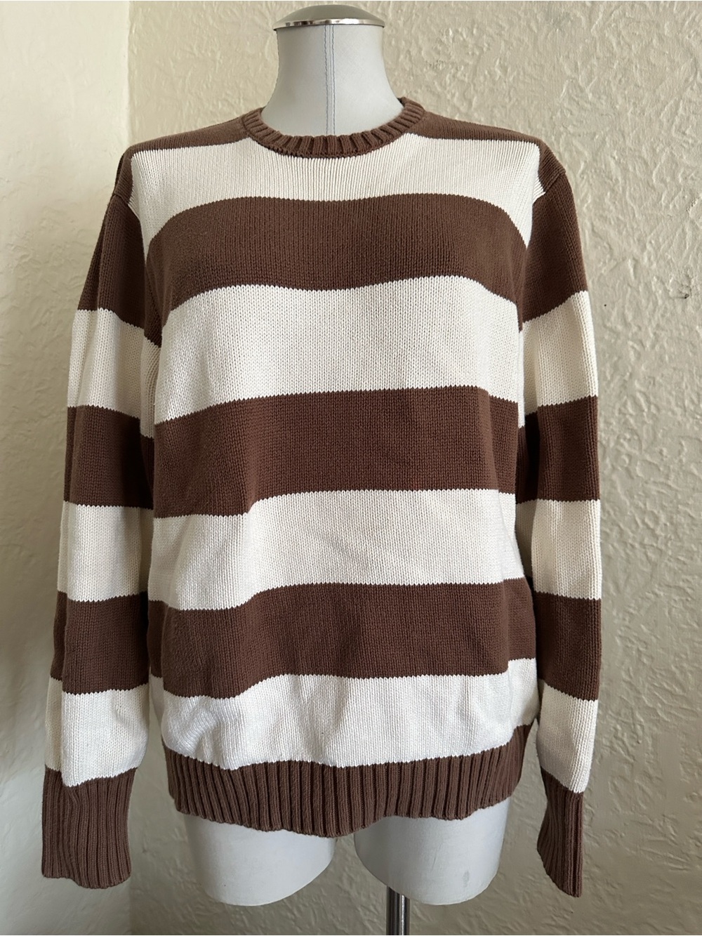 Brandy Melville John Galt Brianna Brown and Cream Striped Crewneck Sweater - Picture 3 of 10